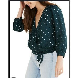 Madewell Smokey spruce Grenn Polka dot Blouse Wrap Small
